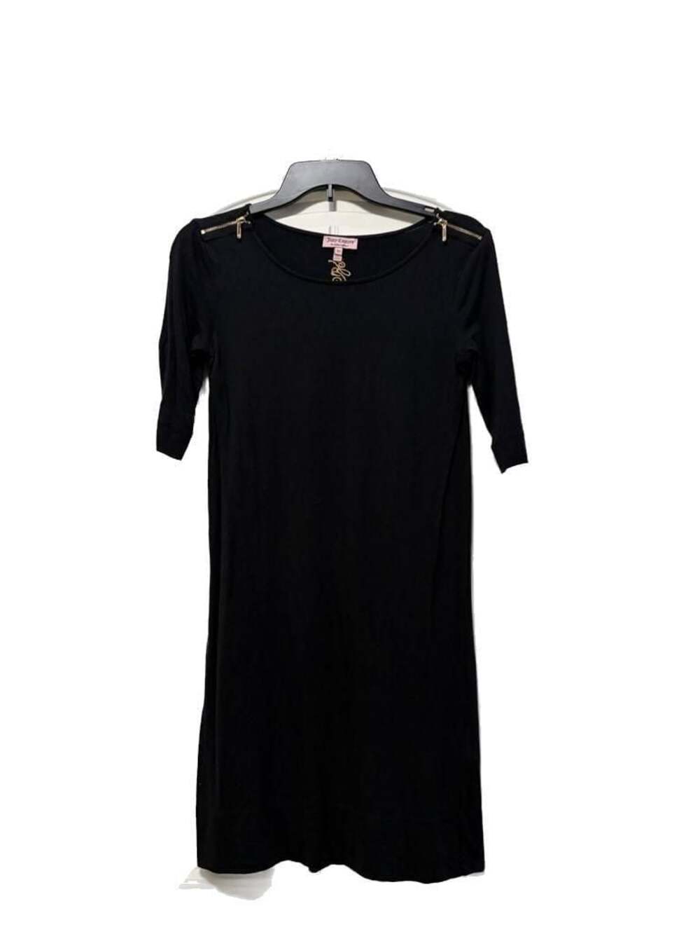 Juicy Couture Black Elbow Sleeve Mini Dress with Shoulder Zippers